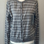 Banana Republic  Stretch Cotton Cardigan Gray/White Stripe Size Medium Photo 0