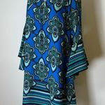 Kaari Blue Paisley Dress Bell Sleeves Blue And Green V-Neck Women’s Size Small Photo 2