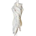 Super soft oversized fringe stripe down scarf White Photo 2