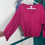 A New Day medium hot pink light weight v neck, long sleeve sweater Photo 2