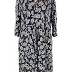 J.Jill  Navy Floral Split Neck Oversized 3/4 Sleeve Knit Dress Photo 0