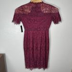 NEW Lulus Remarkable Sheer Lace Short Sleeve Mini Dress Size Large Wine Burgundy Purple Photo 2