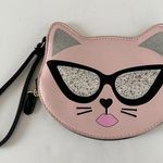 Betsey Johnson Luv Cat Kitten Wristlet Coin Purse Pink Glitter Sunglasses Photo 0