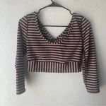 Free People FP Movement Black & Tan Striped Bow Cut Out Long Sleeve Workout Crop Top Photo 0