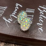 Vintage Iridescent Oval Statement Earrings Resin Crystal Studs White Photo 6