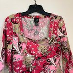 INC International Concepts Paisley Print Y2K Stretch Top Scoop Neck Pink M Photo 5
