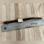 Milan Ladies Watch Vintage Gold Tone Case w/Date Silver Dial Tan Leather Strap Photo 9