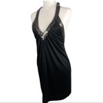 BCBGMAXAZRIA BCBG Diamante Mesh Mini Dress Black V-Neck Halter XS Clubwear Disco Party Photo 1