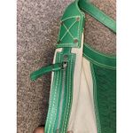 Cole Haan Green Leather & Canvas Shoulder Bag Purse Woven Photo 8