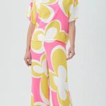 Trina Turk Verity Bright Pink & Yellow Retro Floral Wide Leg Pants 0 Photo 2