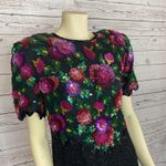 Laurence Kazar 1980s Lawrence Kazar Silk Beaded Floral Cocktail Dress large to XL Photo 15