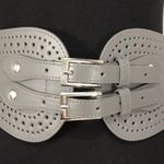 Faux Leather Stretch Double Buckle Belt, Gray, M/L Photo 5