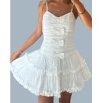 For Love & Lemons  Whipped Cream Taffeta Mini Dress in White Size X-Small Photo 0