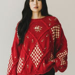 Vintage Chaus Woman Vibrant Red Knit Funky Embroidered Knit Sweater Size 1X Photo 0