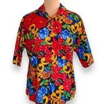 Vintage California Connection Shirt Cherry Red Multicolor Floral Detail Collared Size L Photo 10