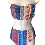 SheIn 2 Piece Boho Blue & Red Bohemian Paisley Bikini Swimsuit ~ Women's Size MEDIUM Photo 0