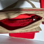 a.n.a Boho Tan Suede Diaper Bag with Red Floral Design Red Folding Changing Pad Photo 5