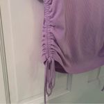 SheIn Purple Butterfly Embroidered Ribbed Drawstring Short Sleeve T-Shirt Photo 3