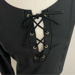 Old Navy Rashguard Swim Top Long Sleeve Lace Up Chest Long Tankini 50 UPF Black Photo 2