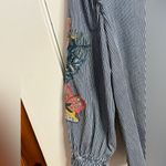 ZARA  floral embroidered Denim balloon sleeve Top Size Xs Photo 3