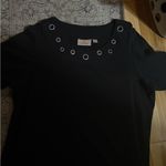 Quacker Factory  Black Short Sleeve Top with Eyelet Accents Photo 2