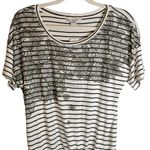 Christopher & Banks  Taupe Cream Striped Top Knot Front Floral Sequins NWT Small‎ Photo 1