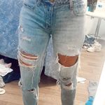 American Eagle AE Light Wash Distressed Mom Jeans Photo 0