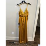 Mac Duggal  Draped Satin Slit Gown Size 12 Marigold Platinum Ruched 26585‎ Photo 2