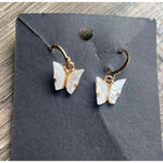 Butterfly Drop Earrings in White and Gold Mother of Pearl Style Photo 0
