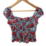 ZARA  Smocked‎ Back Floral Cropped Top Red & Blue Size Small Photo 5