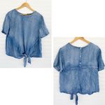 Blue Chambray Front Knot Tie Back Button Top Size L Photo 1