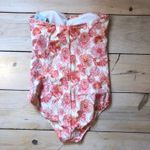 Shade & Shore NWT Women's Peach Floral Shirred Bandeau Swimsuit L (12/14) Photo 9