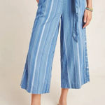 Anthropologie By  XS Blue Linen Blend Laguna Cropped Wide Leg Pant Lagen Beach Photo 0