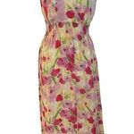 Via del Amore Size L 100% Silk Floral Slip Dress Nightgown Smocked Yellow Size L Photo 0