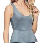 BCBG Maxazria Blue Faux Suede Cladiana Peplum Blouse Women Size Medium | 68 Photo 0