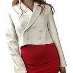 Avec Les Filles White Tweed Cropped Double Breasted Blazer Jacket Women's Size S Photo 0