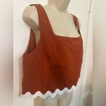 Pretty Garden Large Rust Orange Cropped Tank Blouse White Squiggly Hem. NWT! Photo 2