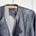 Monika Chiang • moto jacket leather woven asymmetrical zip navy blue cropped Photo 2