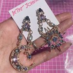 Betsey Johnson  sun and moon purple white stones earrings drops gold tone Photo 2