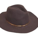 Mocha Brown Fedora Wool Hat with gold trim Photo 1