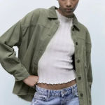 ZARA  Shacket Womens X Small Green‎ Corduroy Raw Hem Shirt Jacket Photo 0