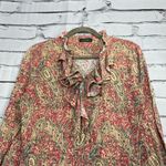 Vintage LRL Ralph Lauren paisley blouse Y2K ruffle western boho top red tan S Photo 5