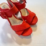 Sam Edelman  Circus Red Suede Leather Chunky Platform Sandals Heels Womens 7 Photo 4