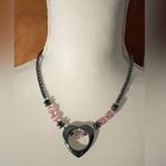 Vintage Hematite Black Rose Quartz Cut Out Heart With Pink Gemstones Necklace Photo 1