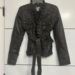 Body Central Women's Black Ruffled Leather Belted Jacket size Medium Photo 3