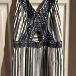 American Eagle  Size Small Blue & White Striped Romper with‎ Cutout and Pockets Photo 0