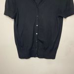 Loft Black 100% Pima Cotton Short-Sleeve Crewneck Button-up Cardigan, Medium Photo 3