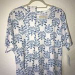 LuLaRoe  Dress Medallion Marly Dress 2X NWT Blue on White Short Sleeve w/ Sash Photo 2