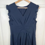 Maggy London Women's Blue V-Neck Hi-Lo Midi Dress Ruffle Detail Size 10 Photo 3