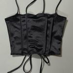 H&M Black Satin Criss-Cross Tie-Up Lace-Up Crop Top Shirt Blouse Size XS π€ Photo 0